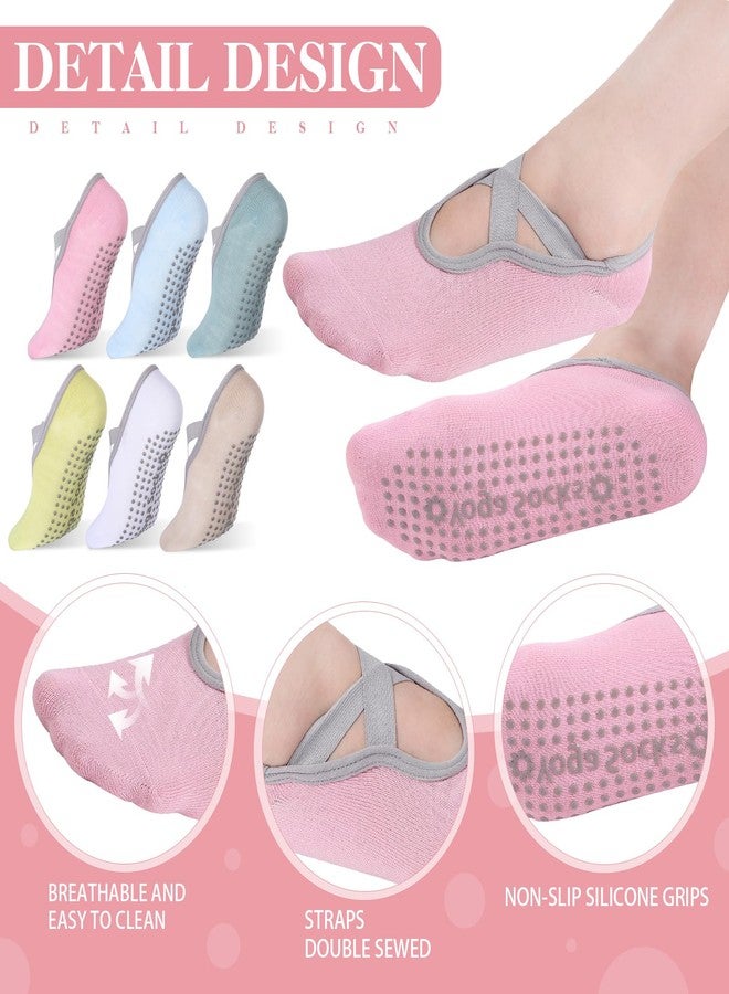 Velmitten 6 Pairs Yoga Socks for Women Non Slip Pilates Socks with Straps Yoga Accessories for Workout Ballet Dance(Morandi Color) - Image 3
